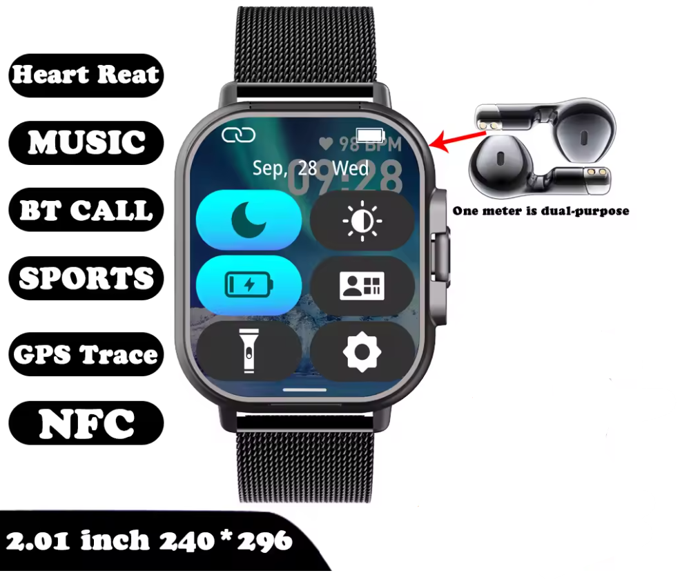 Smart Watch 2 in 1 with Earbuds π§ | Bluetooth Call, GPS, Heart Rate Monitor, Music Player, Fitness Smartwatch for Men & Android iOS Phones