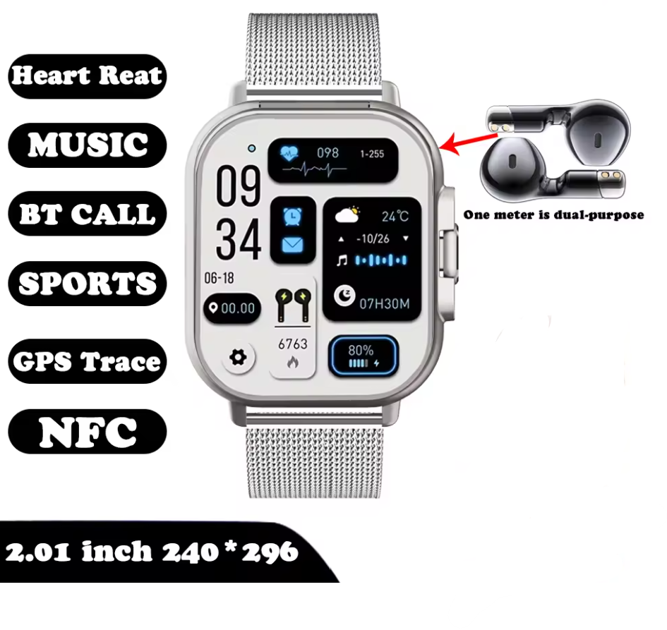Smart Watch 2 in 1 with Earbuds π§ | Bluetooth Call, GPS, Heart Rate Monitor, Music Player, Fitness Smartwatch for Men & Android iOS Phones