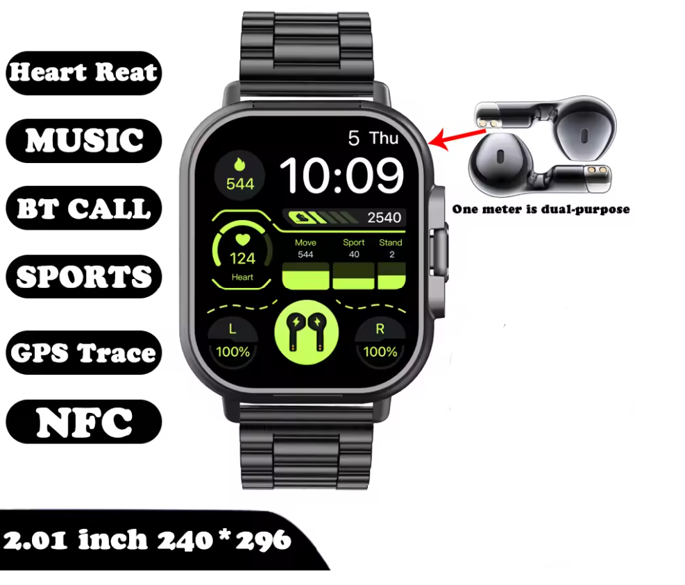Smart Watch 2 in 1 with Earbuds π§ | Bluetooth Call, GPS, Heart Rate Monitor, Music Player, Fitness Smartwatch for Men & Android iOS Phones