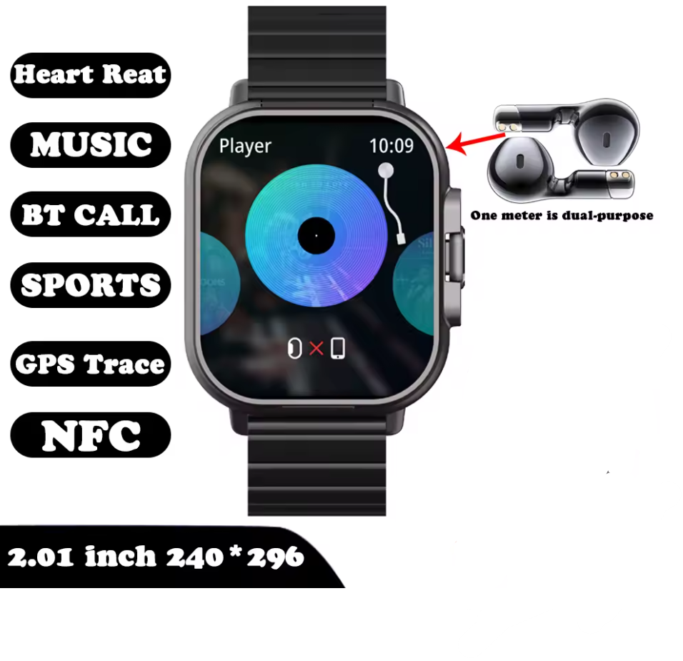 Smart Watch 2 in 1 with Earbuds π§ | Bluetooth Call, GPS, Heart Rate Monitor, Music Player, Fitness Smartwatch for Men & Android iOS Phones