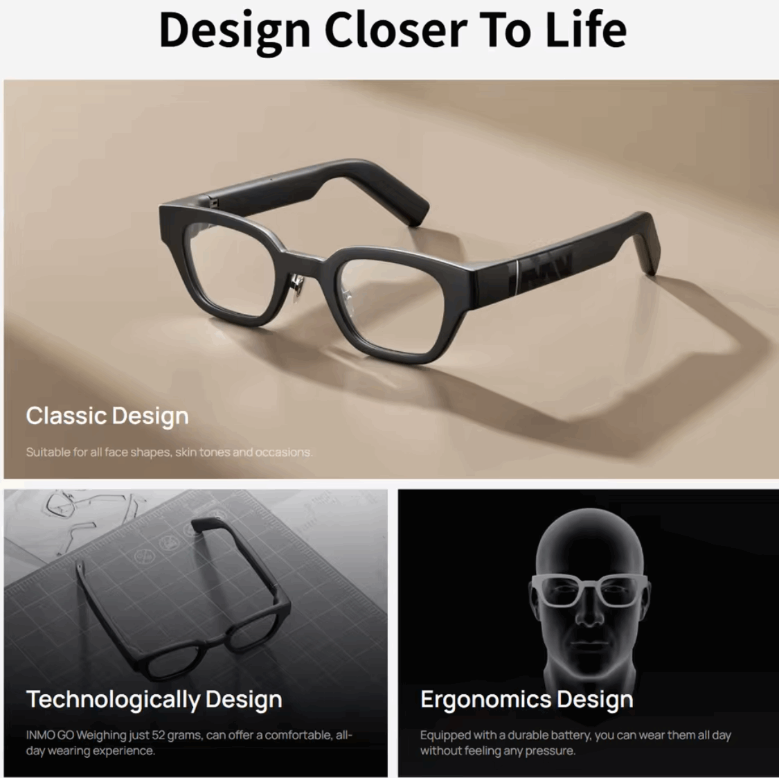 INMO Go smart AR glasses, wireless AI assistant, call / translation / prompter / navigation / Bluetooth speaker