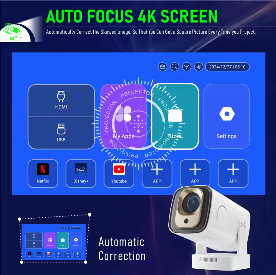 HY260 Pro Outdoor Mini Projector | 1080P, WiFi 6 & BT 5.4 | 180° Rotatable, 6000 Lumens Portable Cinema for Camping & Movie Nights