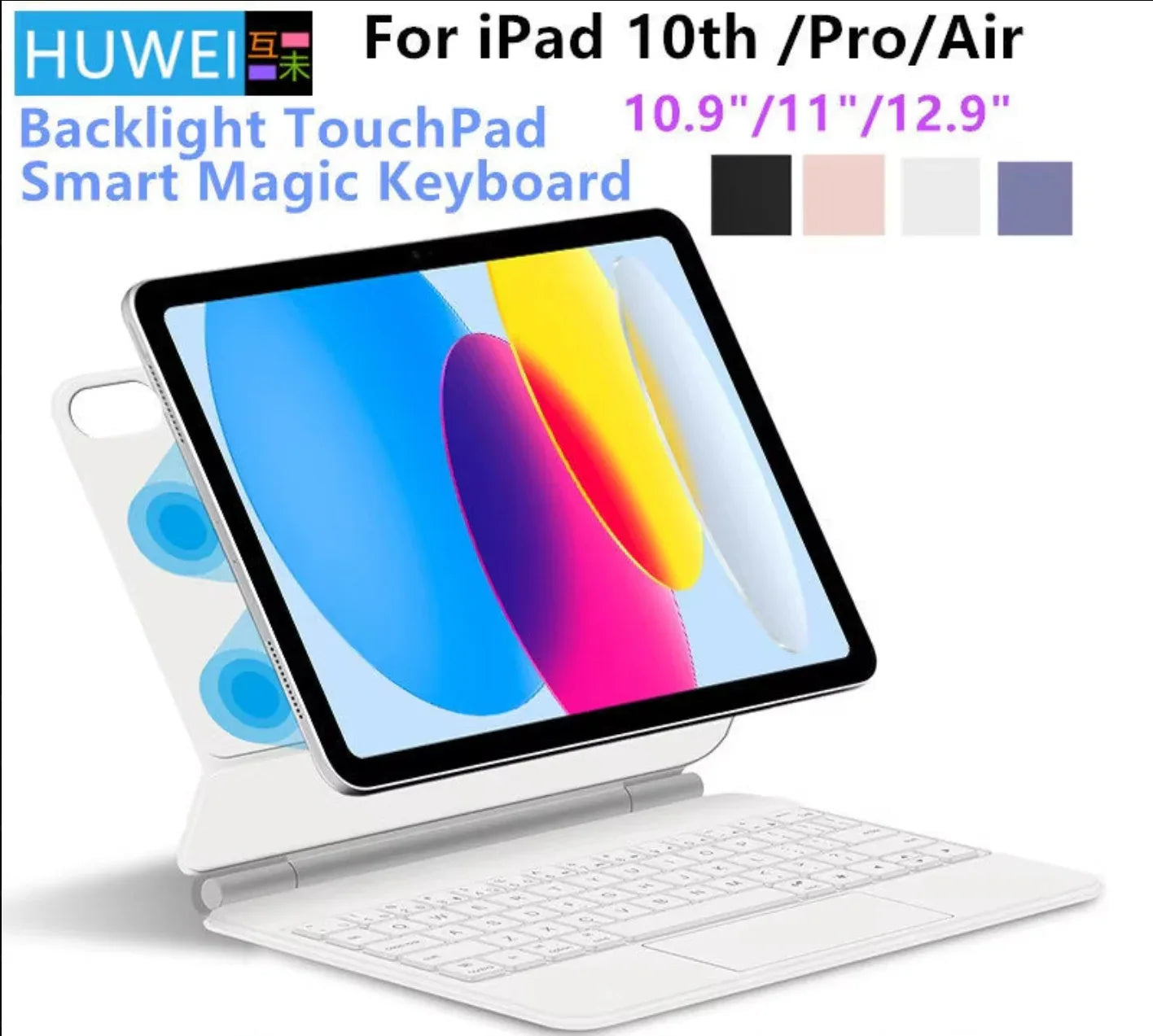 Magic Keyboard for iPad Pro 11/12.9, Air 4/5, iPad 10th Gen - Smart Magnetic Design - ZeeTec Store