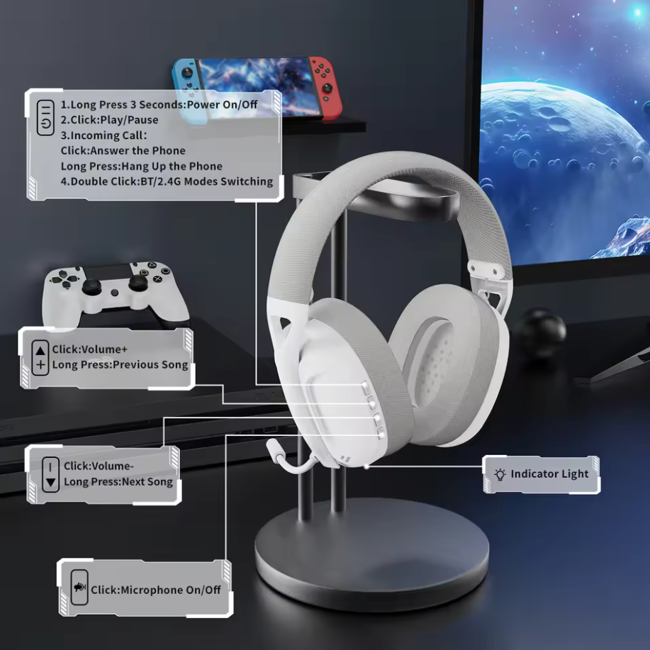 ATTACK SHARK L80 5.1 Gaming Headset 180g Light BT/Wireless/Wired w/Mic PC PS5