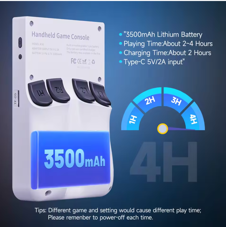 3.5” Handheld Game Console 64GB IPS Screen Retro Games Built-In Portable