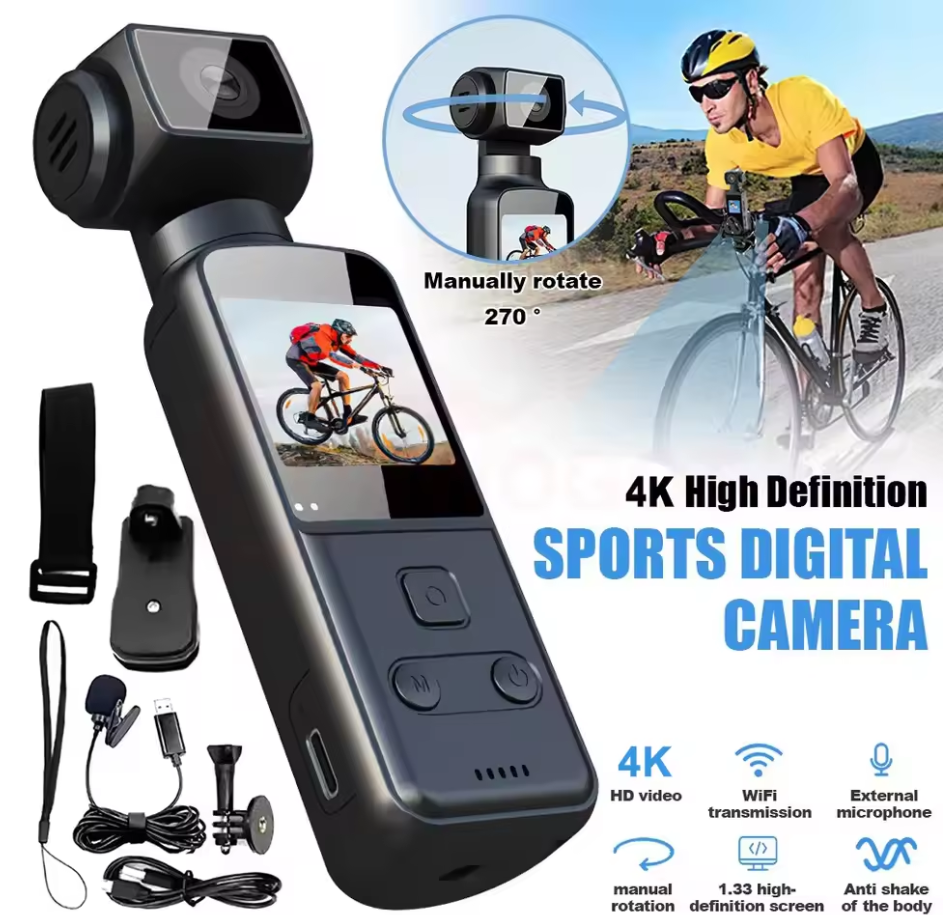 4K HD Sports Camera | Anti-Shake | 270° Rotate | Pocket Selfie Cam One-Click
