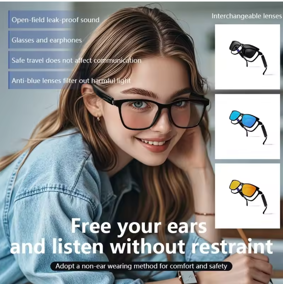Bluetooth Smart Sunglasses Music Call UV400 Polarized Lens 2-in-1 Glasses