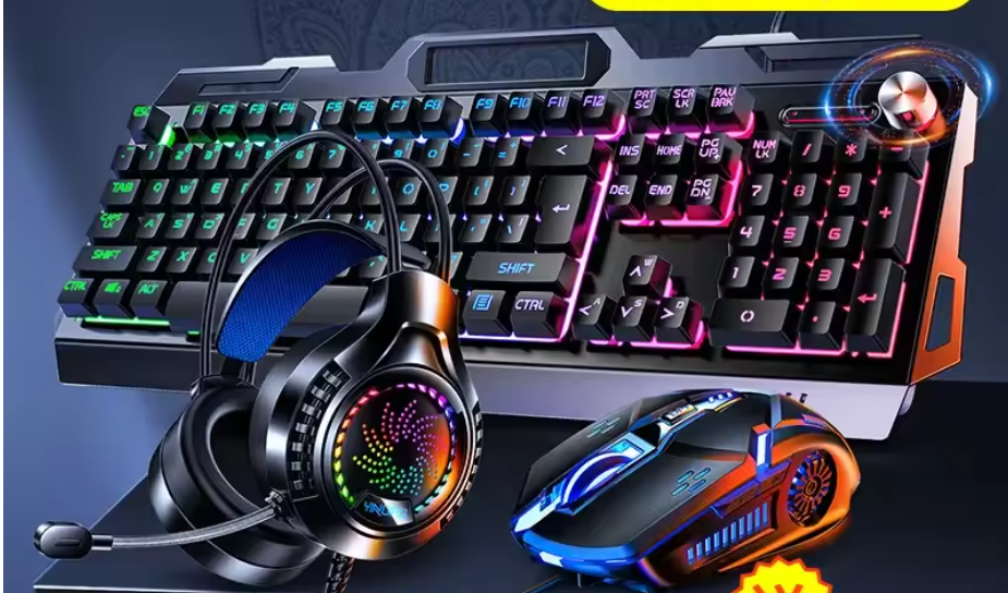 RGB Gaming Keyboard Mouse Headset Combo β Wired 3-in-1 USB Set, Backlit, Metal D