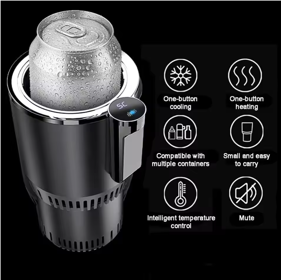 Portable Smart 2-in-1 Car Cup Cooler & Warmer – 12V Mini Auto Refrigerator for Hot & Cold Drinks | Travel Cup Holder