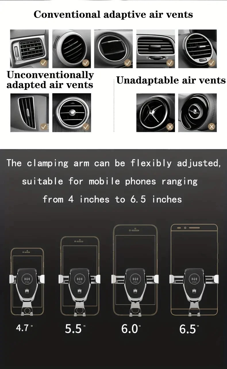 FAST WIRELESS CAR MOBILE PHONE CHARGER HOLDER GRAVITY INDUCTION VENT MOUNT