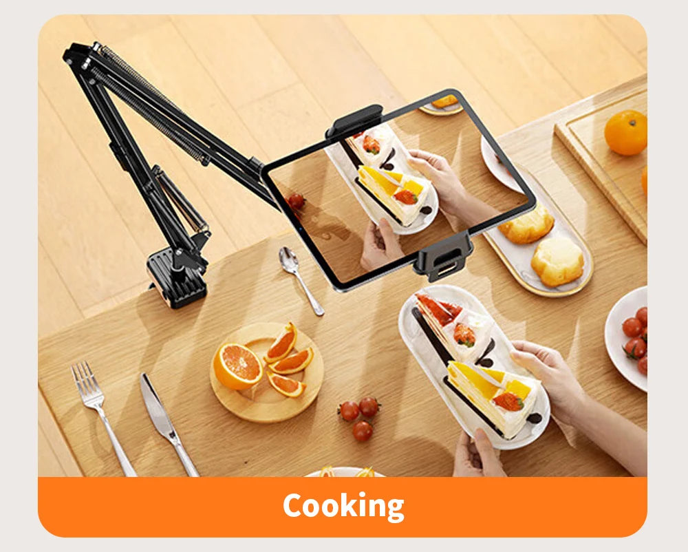 ADJUSTABLE LONG ARM TABLET STAND SMARTPHONE HOLDER DESKTOP ROTATING CLAMP MOUNT