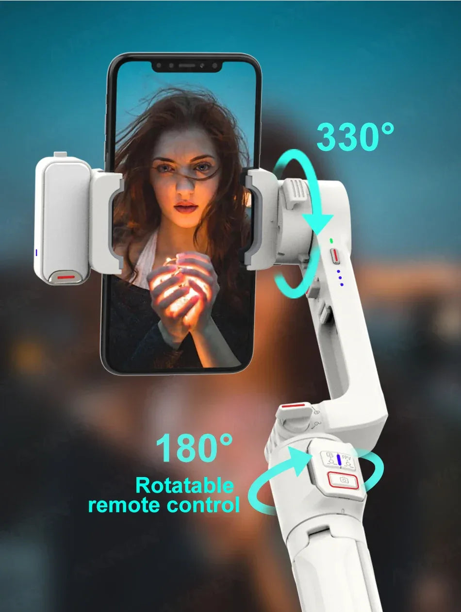 Gimbal Stabilizer for Smartphone with 39.6cm Extension Rod, Foldable Design, Removable Fill Light, Detachable Phone Clip, Multi-Function Remote, 15 Hours Battery Life - ZeeTec Store