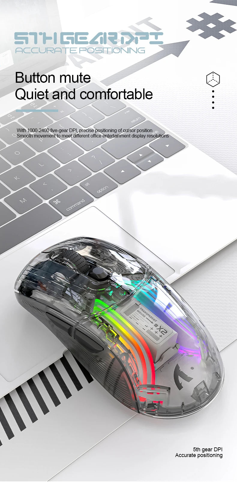 Attack Shark X2 Transparent Wireless Mouse | Silent Click, RGB, Ergonomic Design