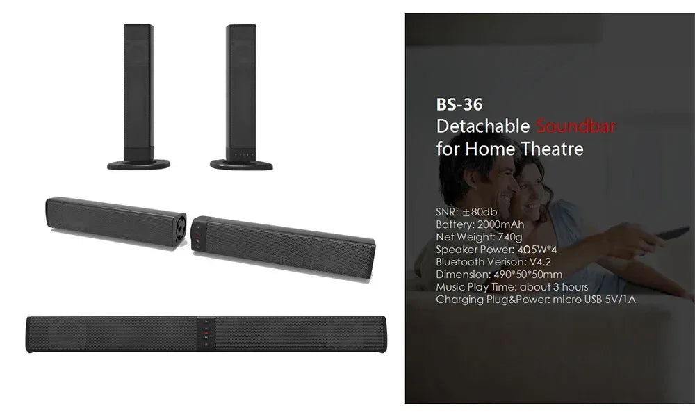 Foldable Split Bluetooth Speaker - 40W Home Theater with Multi-Function Inputs and Reliable 2000mAh Battery - ZeeTec Store