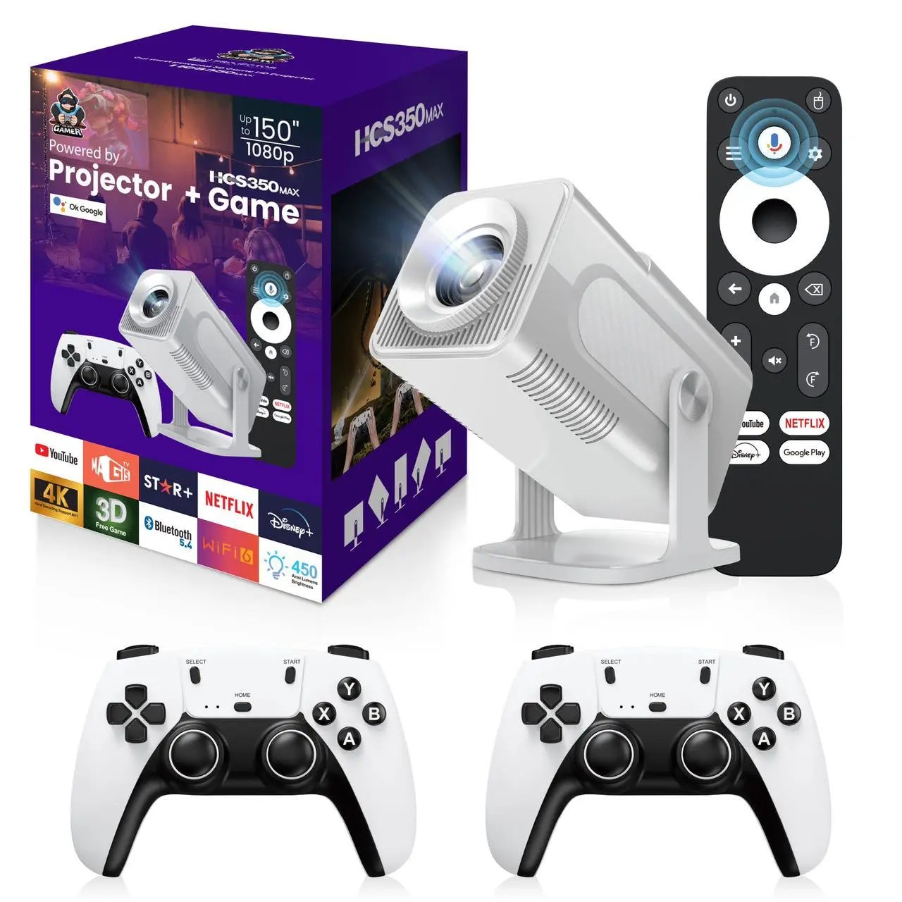 Home Theater Projector Plus Gaming, High-resolution, Supports up to 150-inch screen