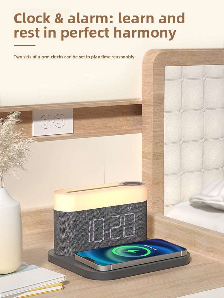 4-in-1 Wireless Charger with Clock Alarm and Ambient Night Light, Compact Design, Universal Compatibility: Works with most wireless-charging-enabled devices
