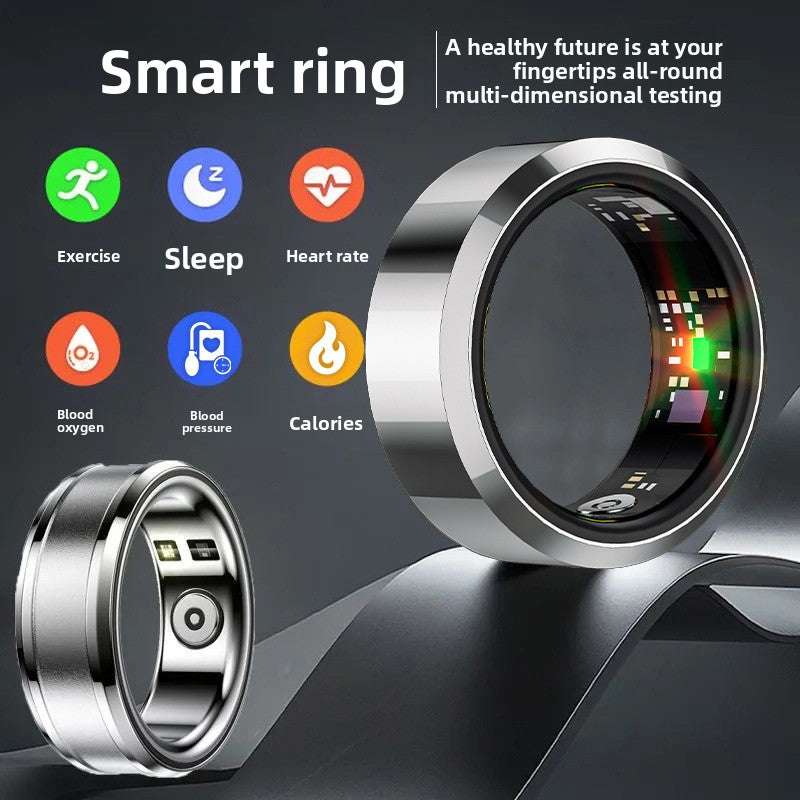 Smart Sports Ring, Heart Rate Monitoring Blood Oxygen Detection Sleep Analysis Stress Tracking Step Counter, Waterproof Design