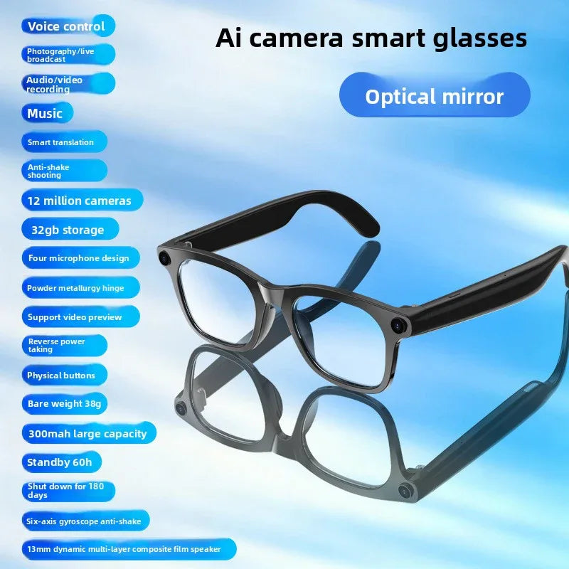 AI Translation Bluetooth Glasses with 12MP Camera, Real-time Bilingual Translation, Dual Microphone, Live Streaming, Music Control, and ChatGPT Integration - ZeeTec Store