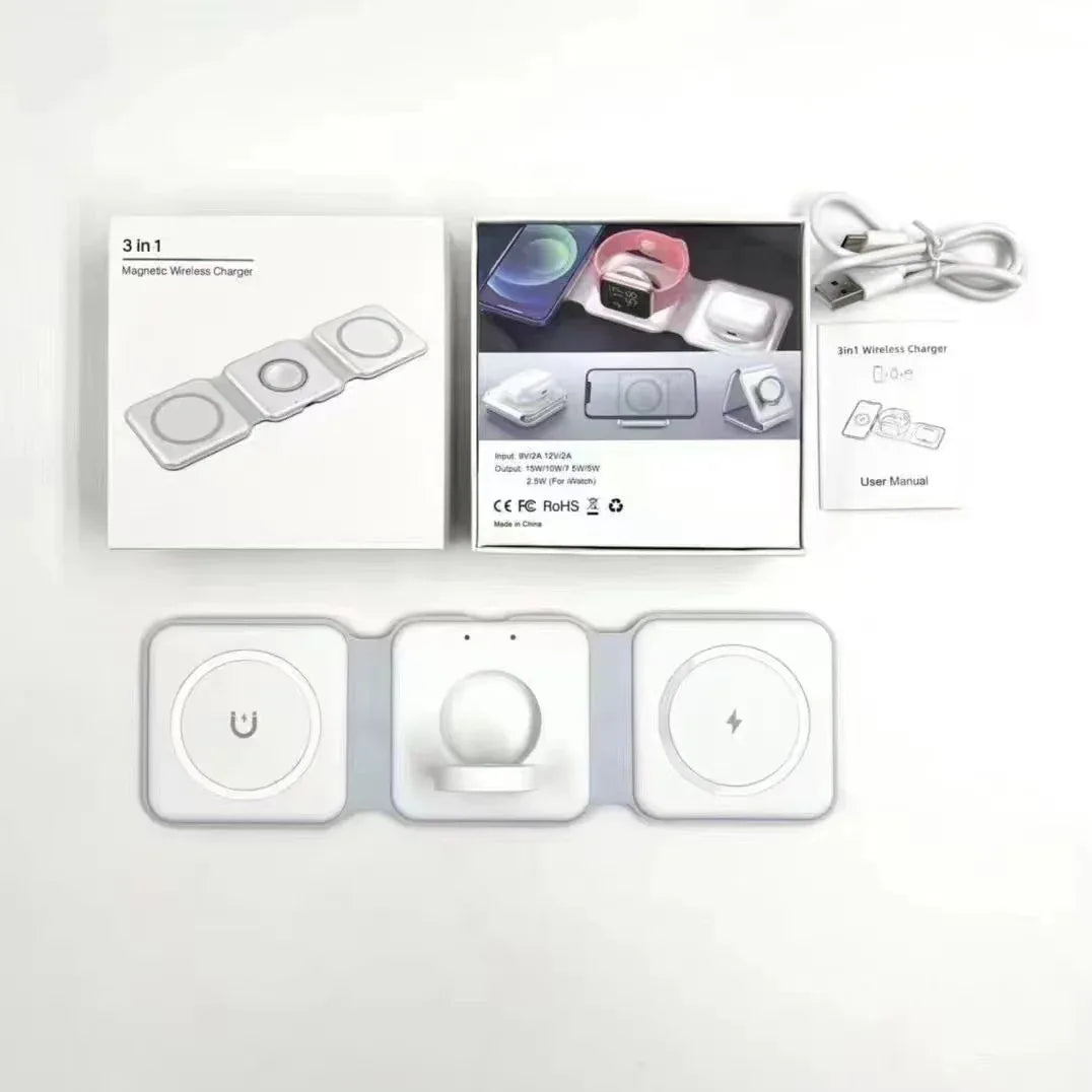 Foldable 3-in-1 Magnetic Wireless Charger for Ultimate Convenience - ZeeTec Store