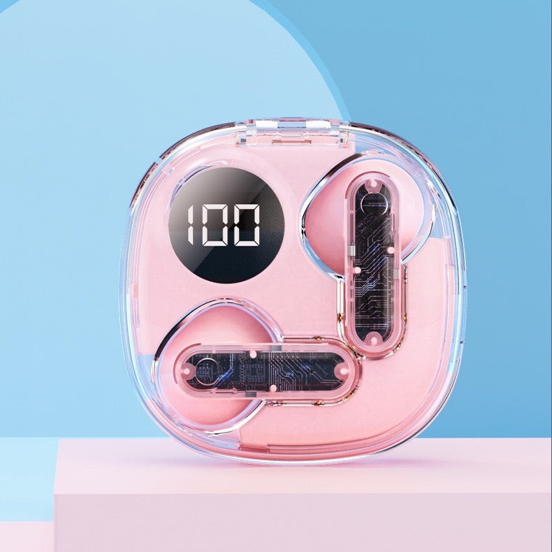 Wireless Bluetooth Headset, Transparent Shell Design, Digital Display & Marquee Lights, Bilateral Stereo Sound, Long Battery Life