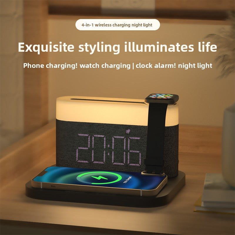 4-in-1 Wireless Charger with Clock Alarm and Ambient Night Light, Compact Design, Universal Compatibility: Works with most wireless-charging-enabled devices