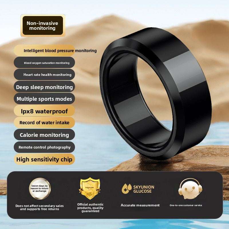 Smart Sports Ring, Heart Rate Monitoring Blood Oxygen Detection Sleep Analysis Stress Tracking Step Counter, Waterproof Design