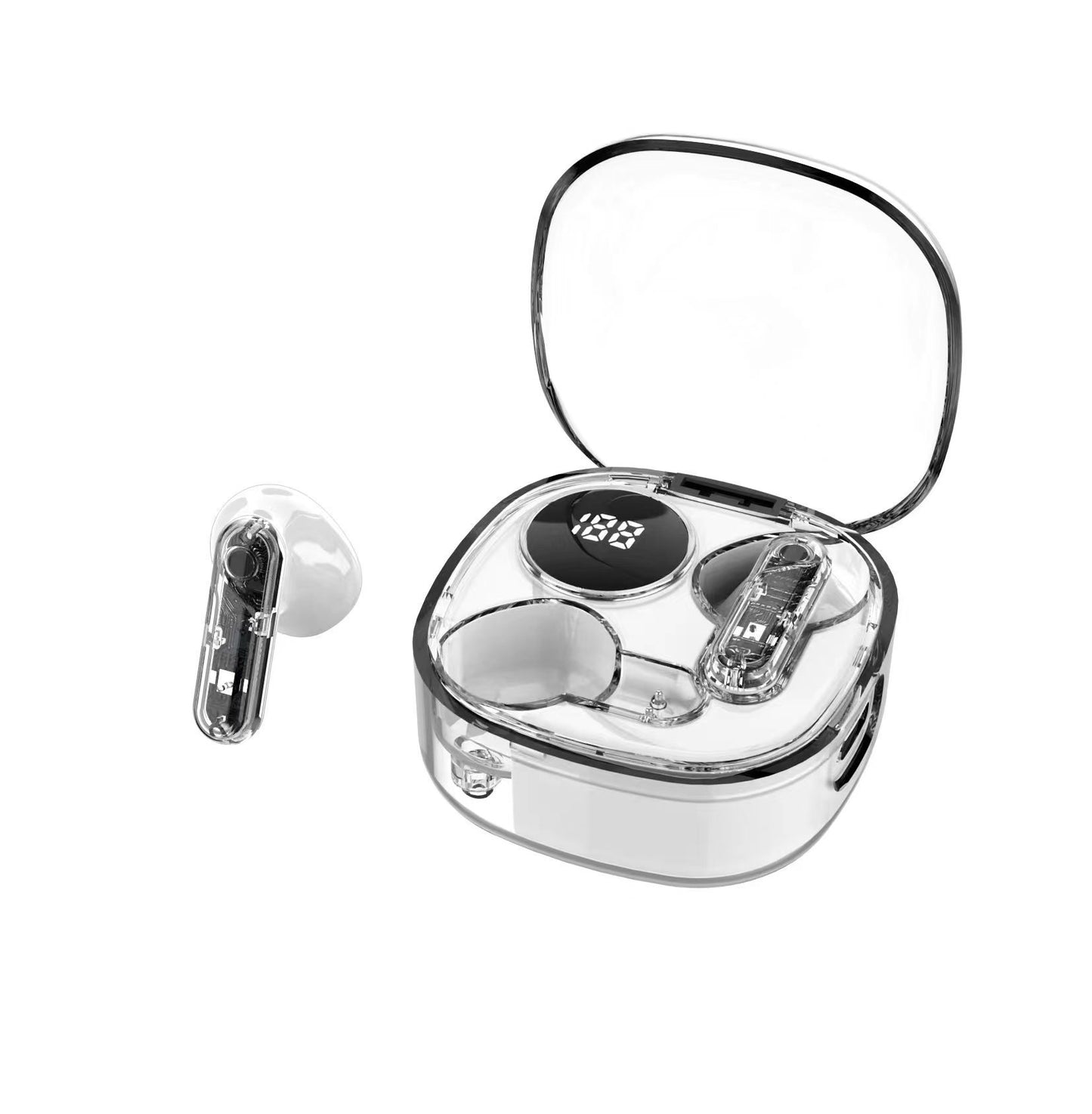 Wireless Bluetooth Headset, Transparent Shell Design, Digital Display & Marquee Lights, Bilateral Stereo Sound, Long Battery Life