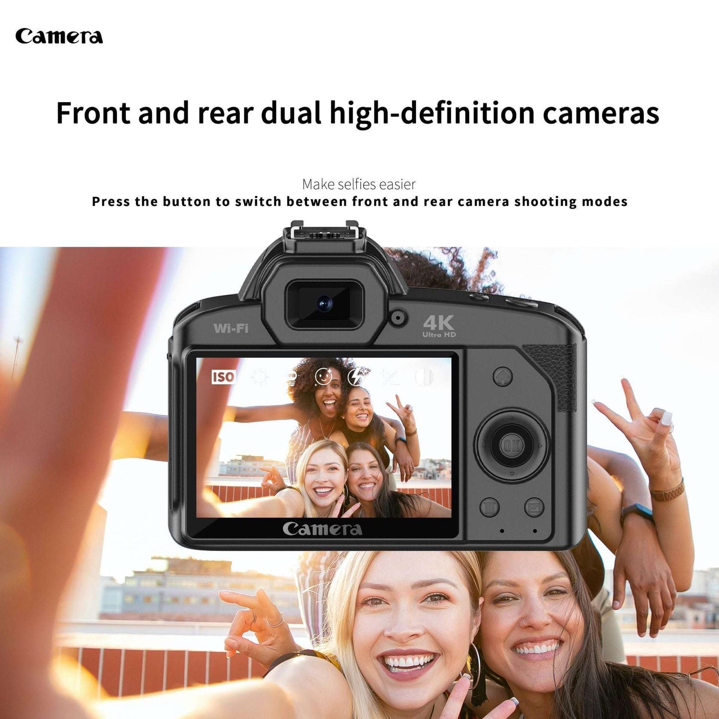 Camera 4K, Dual Lens Night Vision, 64MP High Resolution, Wifi Connectivity, HD Screen 3.0-inch, Stabilization: Electronic anti-shake, Special Features: HD video recording, manual operation