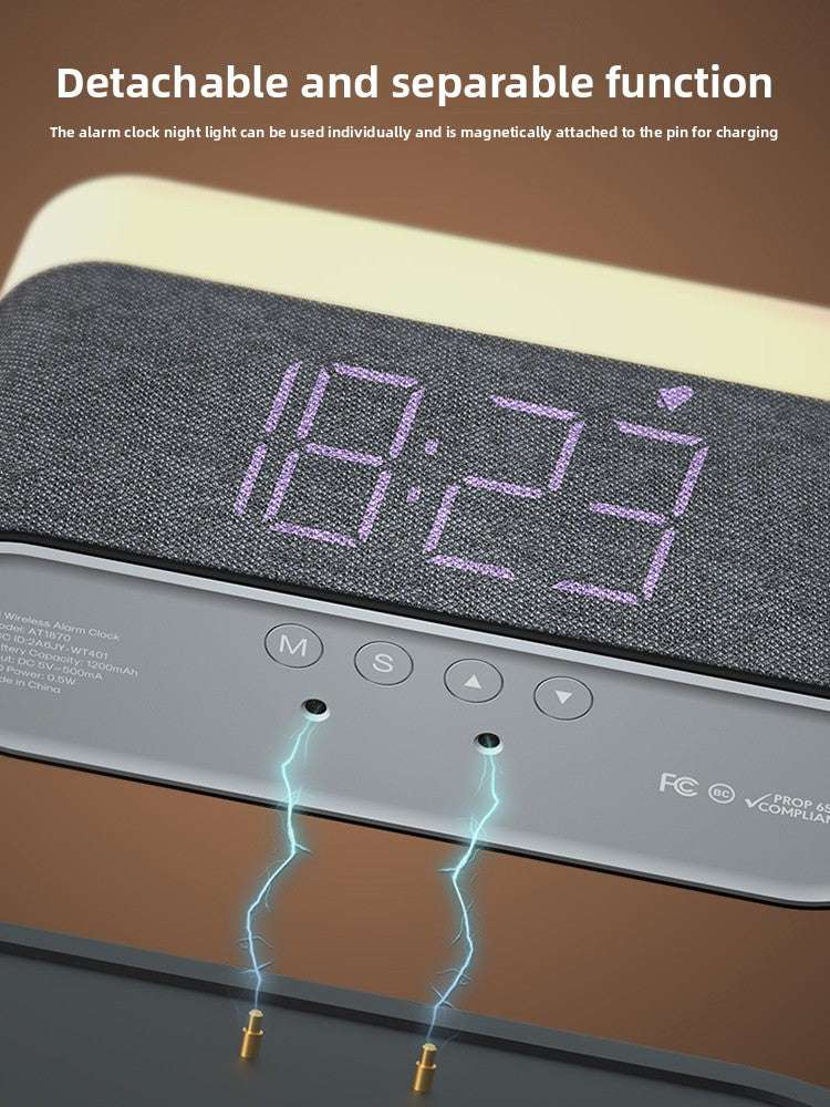 4-in-1 Wireless Charger with Clock Alarm and Ambient Night Light, Compact Design, Universal Compatibility: Works with most wireless-charging-enabled devices
