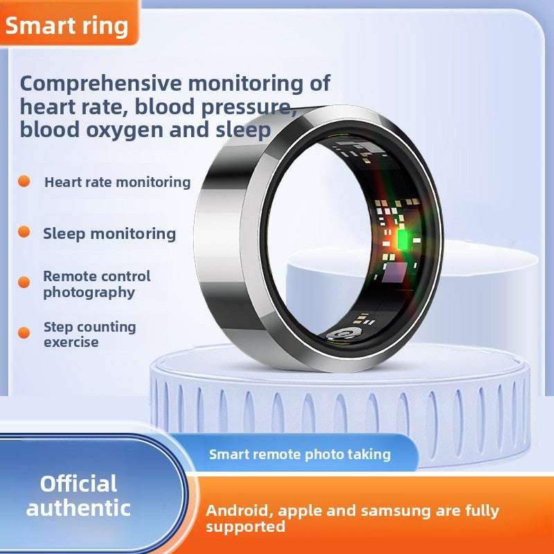 Smart Sports Ring, Heart Rate Monitoring Blood Oxygen Detection Sleep Analysis Stress Tracking Step Counter, Waterproof Design