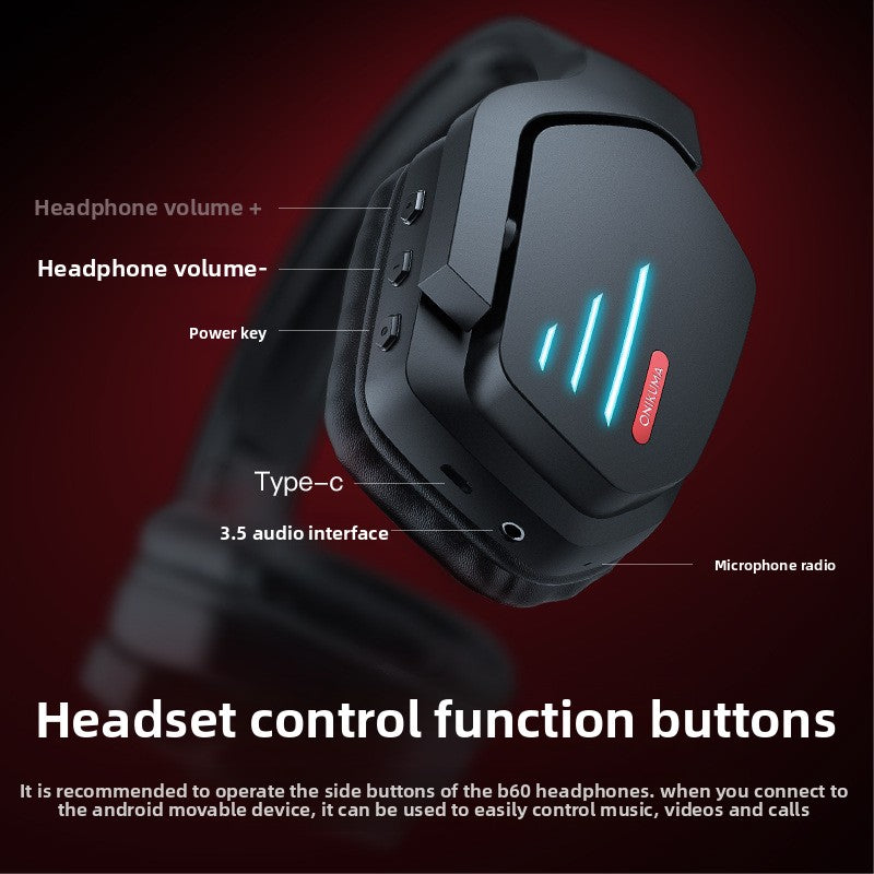 Bluetooth headphones - over-ear noise-cancelling, Comfort Design: Memory foam ear cushions and adjustable headband, Multi-Platform Compatibility, Built-in Microphone, RGB Lighting: Stylish luminous design, 500mAh rechargeable battery
