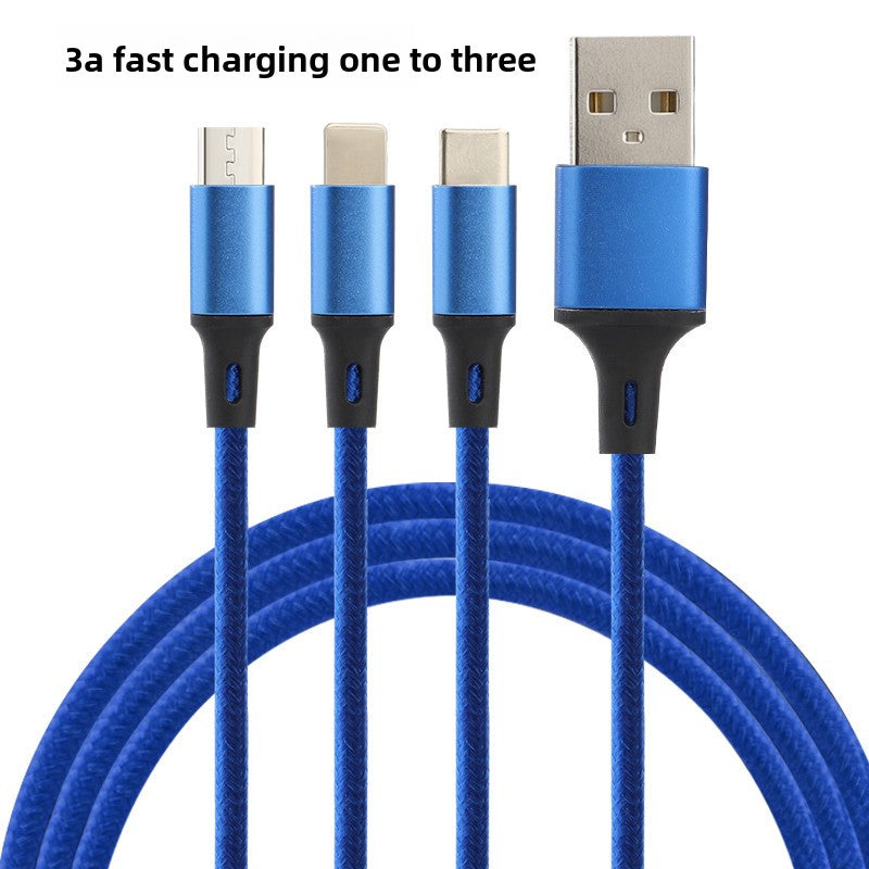 Zn Alloy Fast Cable, High Power Fast Charging: 120W output, Multi-Device Support: One-to-three design with Lightning, Micro USB, and Type-C interfaces, Wide Compatibility, Durable Material: Silicone construction for flexibility and longevity