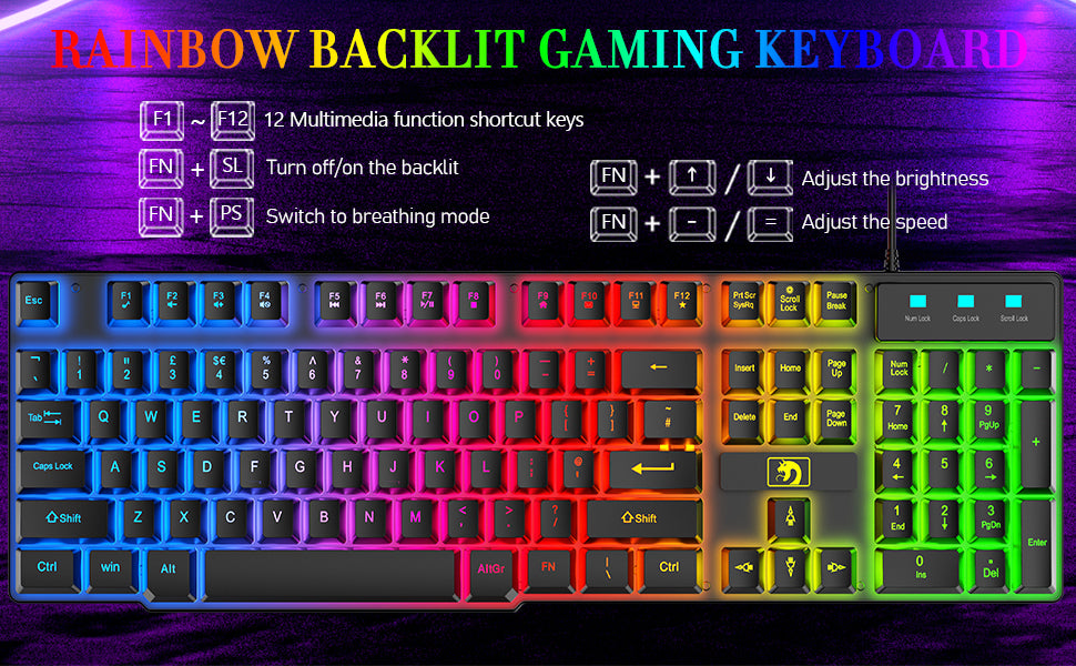 4-in-1 Gaming Combo Bundle Wired Keyboard, Mouse, Headset & Pad, RGB LED Backlit