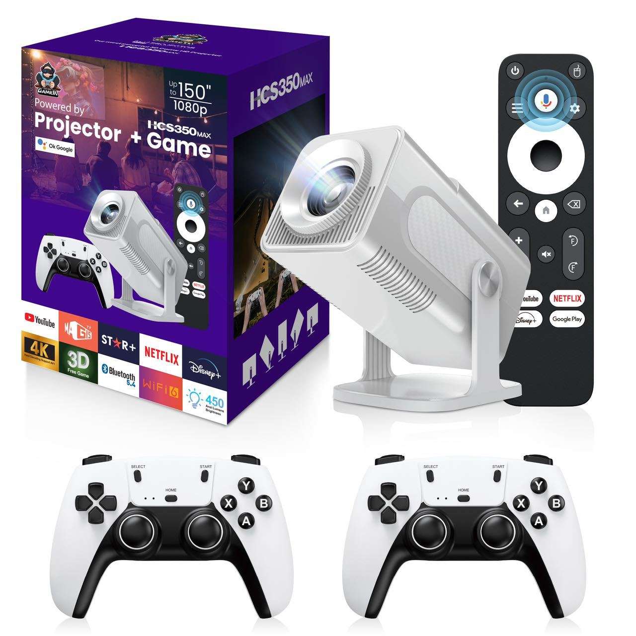 Home Theater Projector Plus Gaming, High-resolution, Supports up to 150-inch screen