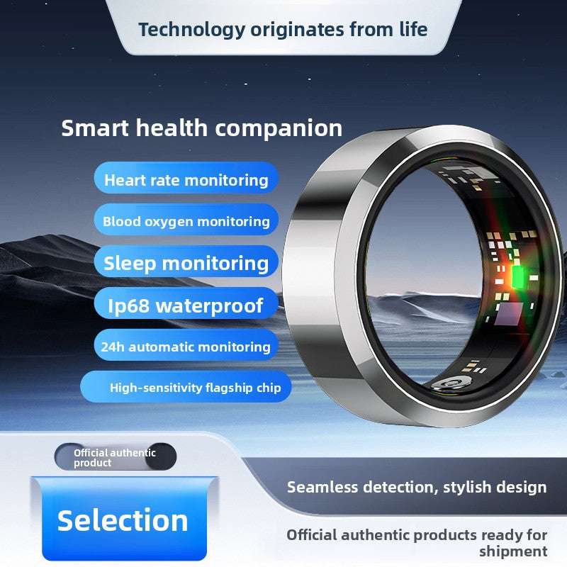 Smart Sports Ring, Heart Rate Monitoring Blood Oxygen Detection Sleep Analysis Stress Tracking Step Counter, Waterproof Design