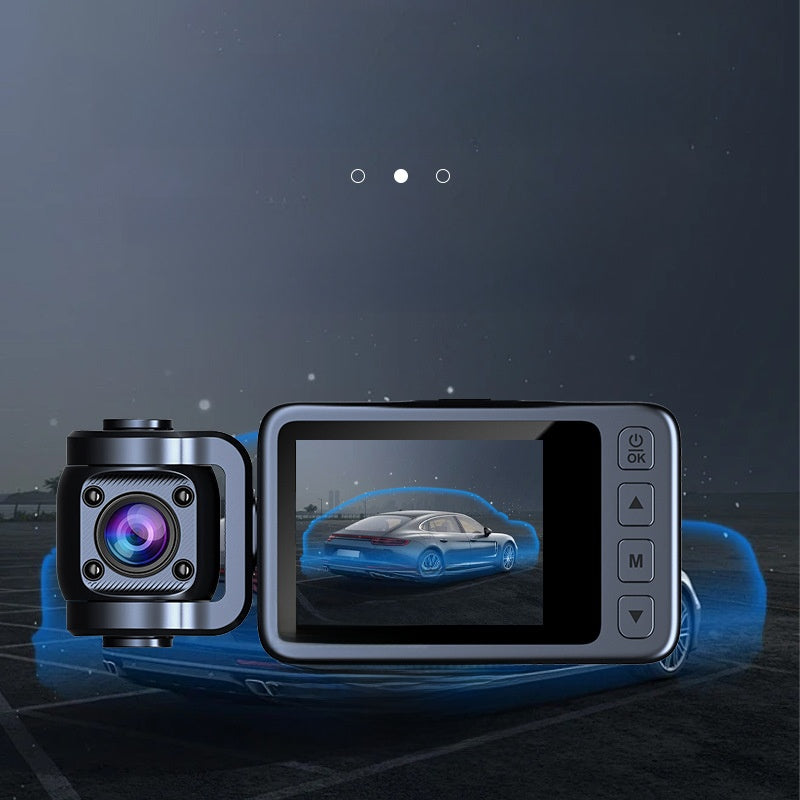 4K Three-Lens Dash Cam, Wide-Angle Night Vision, Parking Monitoring and WiFi. Features front, rear, and interior lenses for 360-degree panoramic coverage.