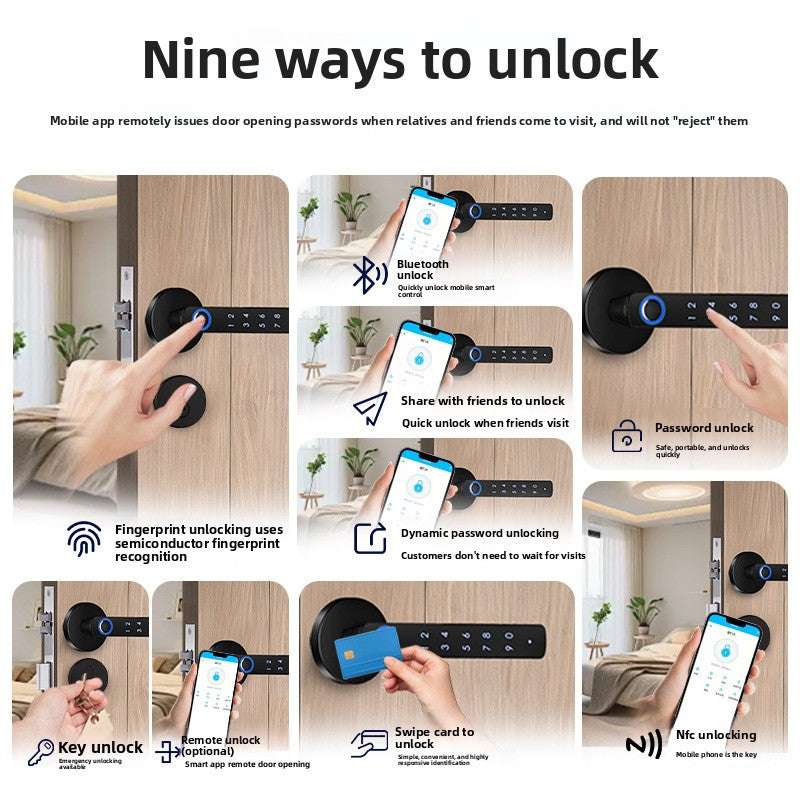 Smart Fingerprint Handle Lock, Two units per door (Smart handle outside and normal lock handle inside), Advanced fingerprint technology, Easily control and monitor, High Security, Durable Build, Versatile Unlocking: fingerprint password and key entry