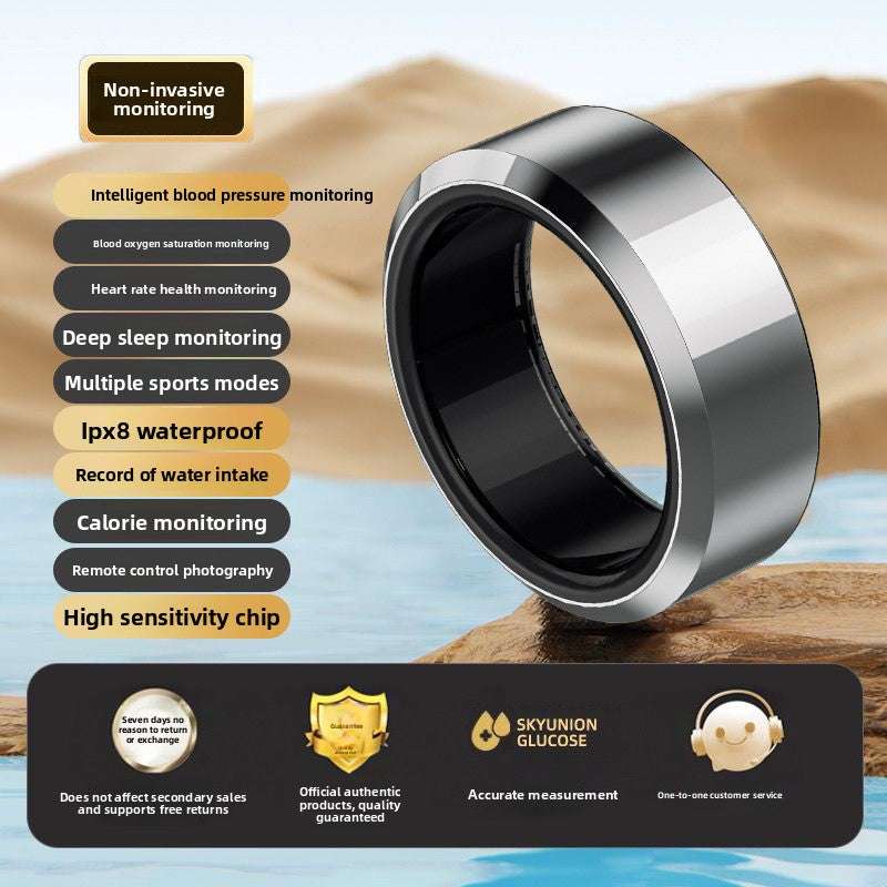 Smart Sports Ring, Heart Rate Monitoring Blood Oxygen Detection Sleep Analysis Stress Tracking Step Counter, Waterproof Design