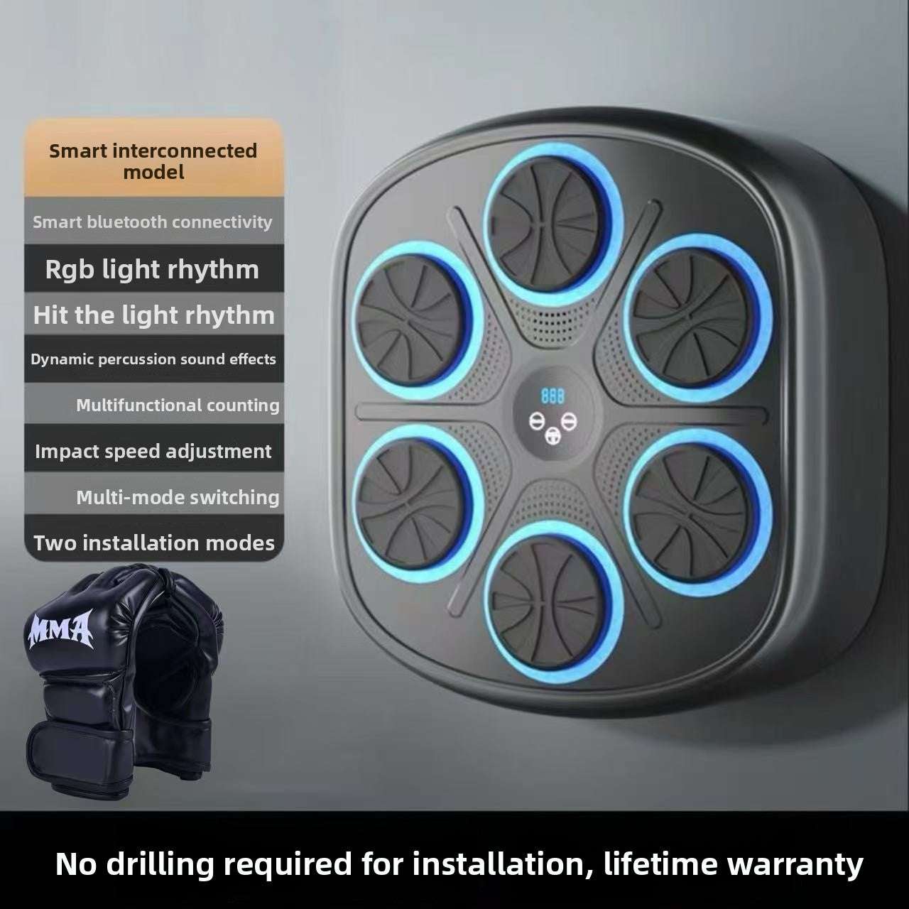 Combat Boxing Reflex Target, Smart Music Boxing, Reaction Target, Parent-Child Activity, LED Lighting, Portable & Wall-Mounted