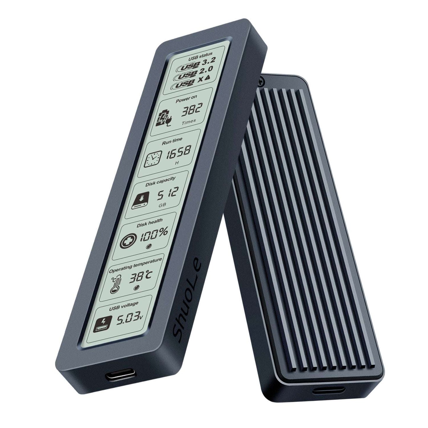 Hard Drive Box, M.2 Smart Screen Display SSD Enclosure USB, Smart Screen Display: Features a built-in screen to monitor real-time data transfer status, Universal Compatibility, Durable Build