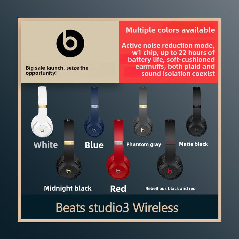 Beas Studio3 Wireless Bluetooth Headset with Active Noise Reduction, Long Battery Life 8 hours of continuous playback, Bilateral Stereo Sound, Lightweight Comfortable Headband Design