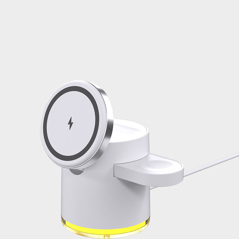 3-in-1 Wireless Charger, Magsafe Technology, 15W Fast Charging, Built-in Atmosphere Light, Universal Compatibility: Supports Samsung/Apple watches and QC protocol devices (phone)