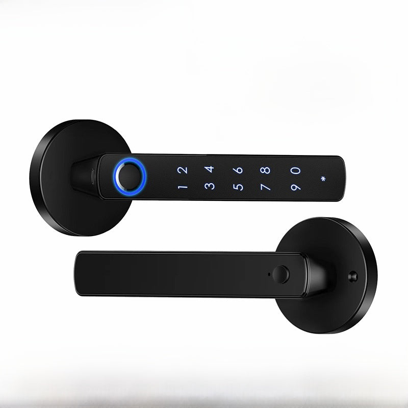 Smart Fingerprint Handle Lock, Two units per door (Smart handle outside and normal lock handle inside), Advanced fingerprint technology, Easily control and monitor, High Security, Durable Build, Versatile Unlocking: fingerprint password and key entry