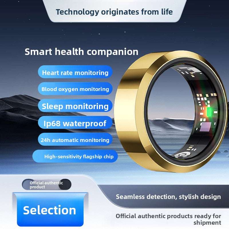 Smart Sports Ring, Heart Rate Monitoring Blood Oxygen Detection Sleep Analysis Stress Tracking Step Counter, Waterproof Design
