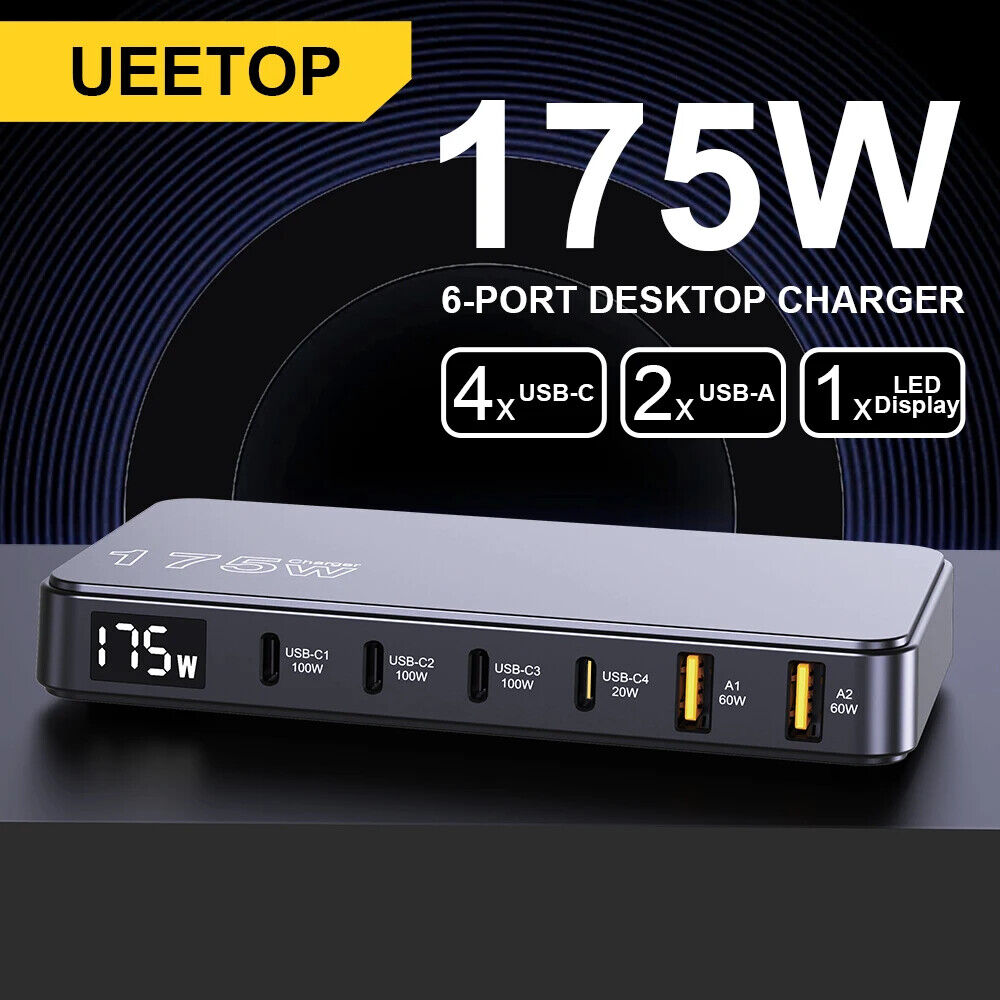 6 USB TYPE C PORT CHARGER 175W LED DISPLAY FAST CHARGING for LAPTOP MOBILE PHONE