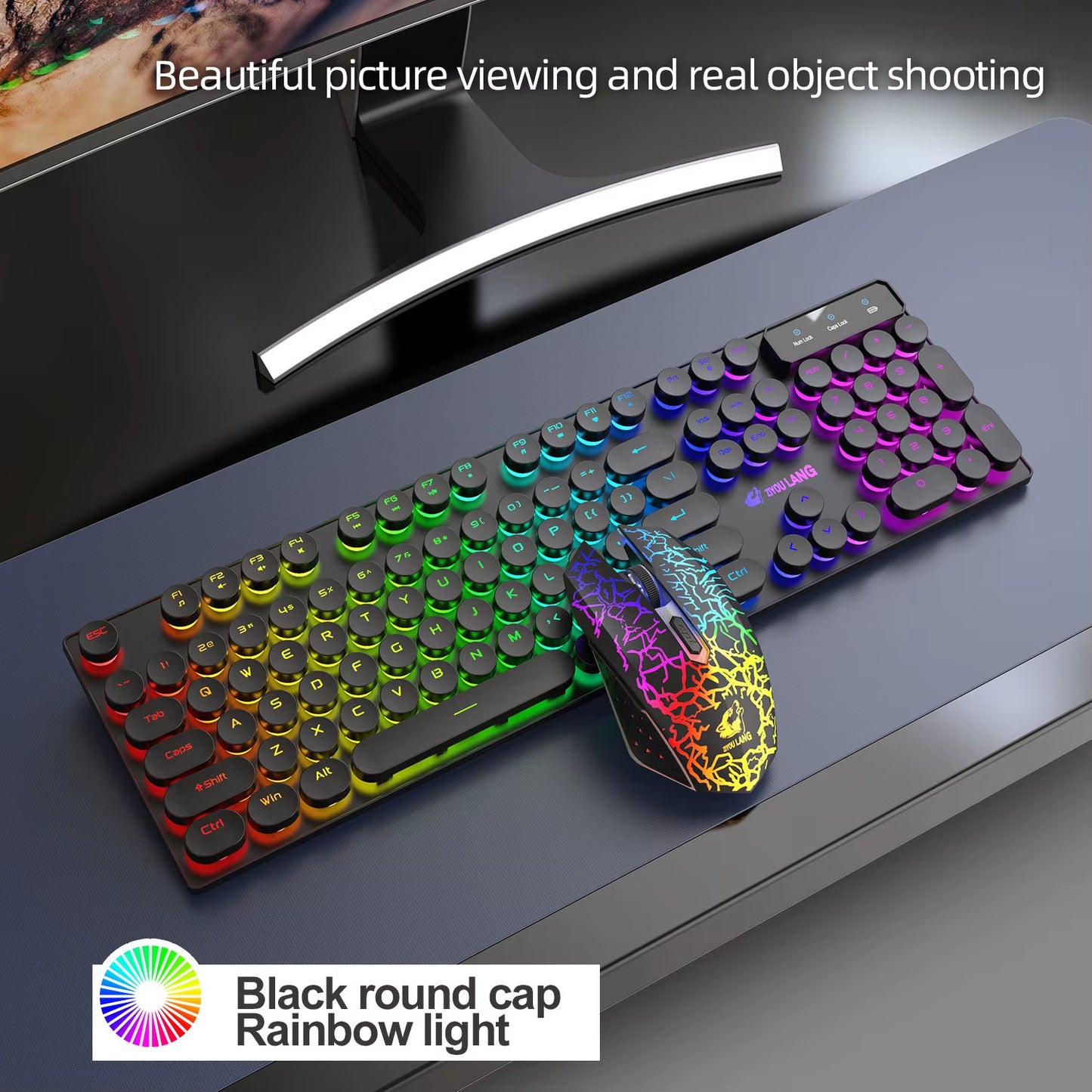 2.4G WIRELESS KEYBOARD MOUSE Set RGB BACKLIGHT RECHARGABLE KEYCAP RETRO