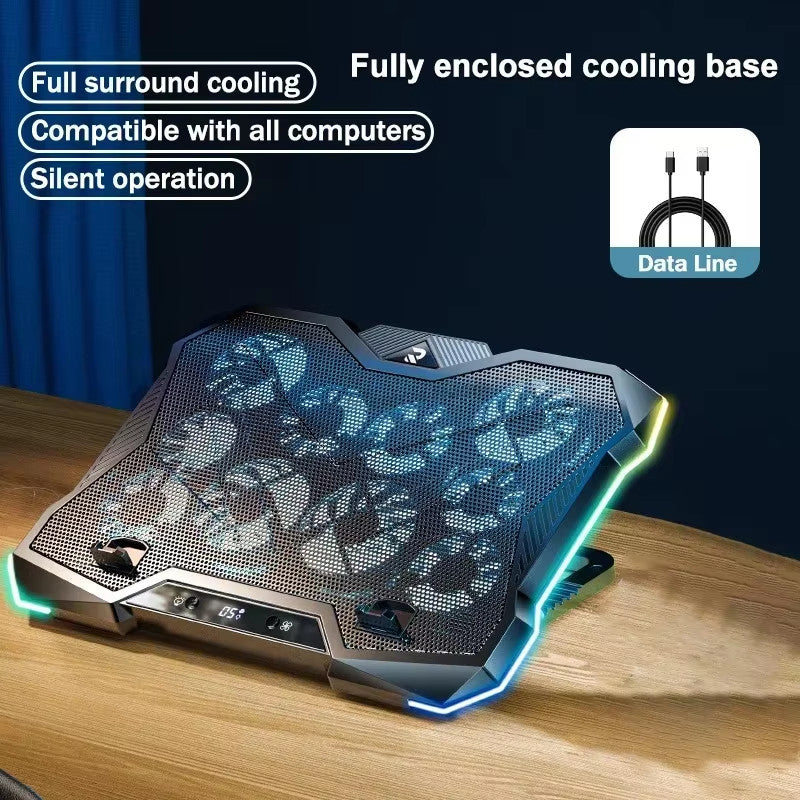 Laptop Cooling Pad 10 Quiet Fans RGB Stand w/ Digital Display for 12β18β Laptops