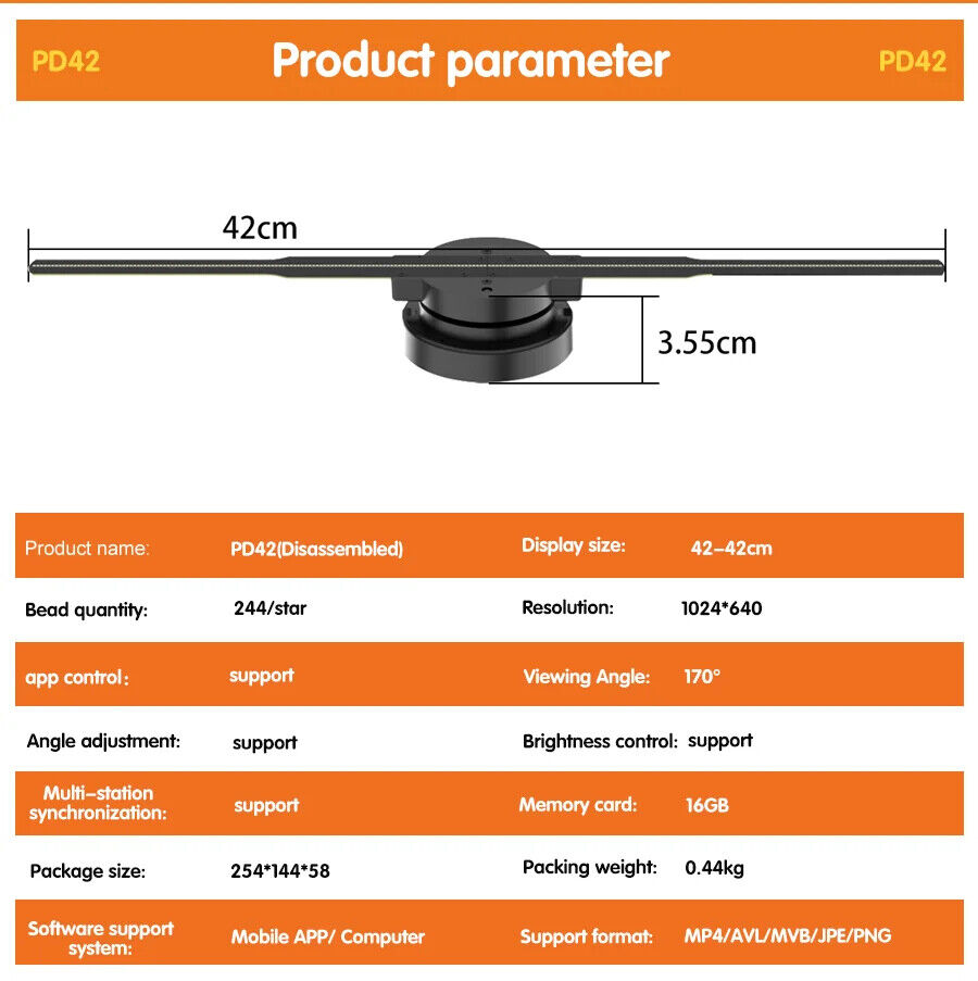 HOLOGRAM FAN PROJECTOR 3D HD BIG 42CM 244 LED HOLOGRAPHIC BLUETOOTH with SD CARD