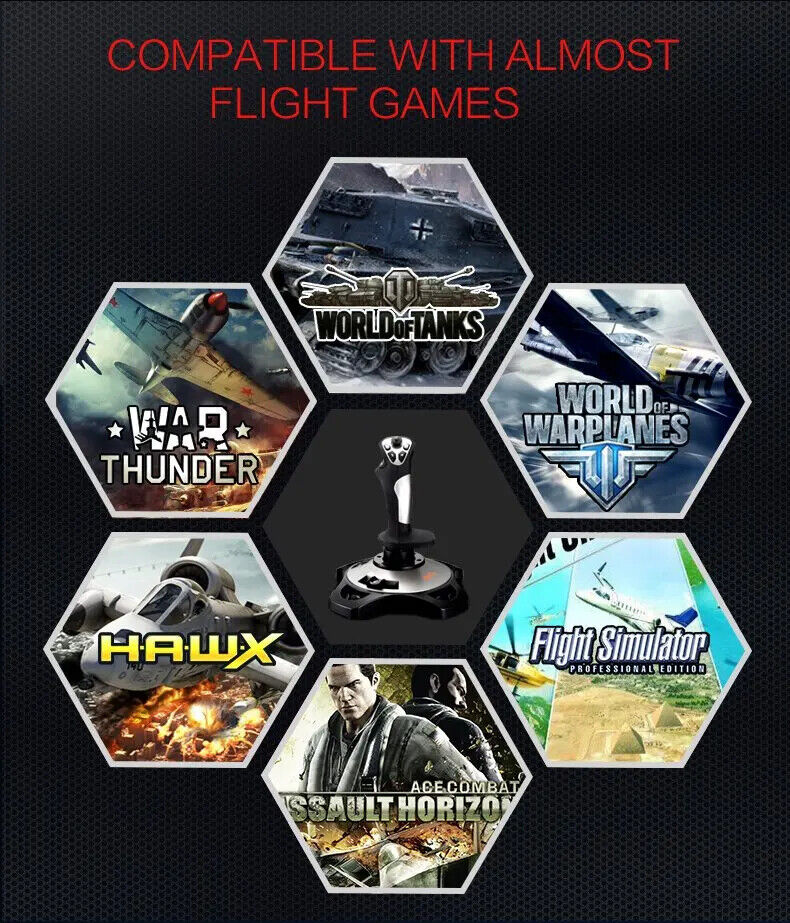 Flight Simulator Joystick Gamepad Controller w/ Throttle for PC Gaming Sim