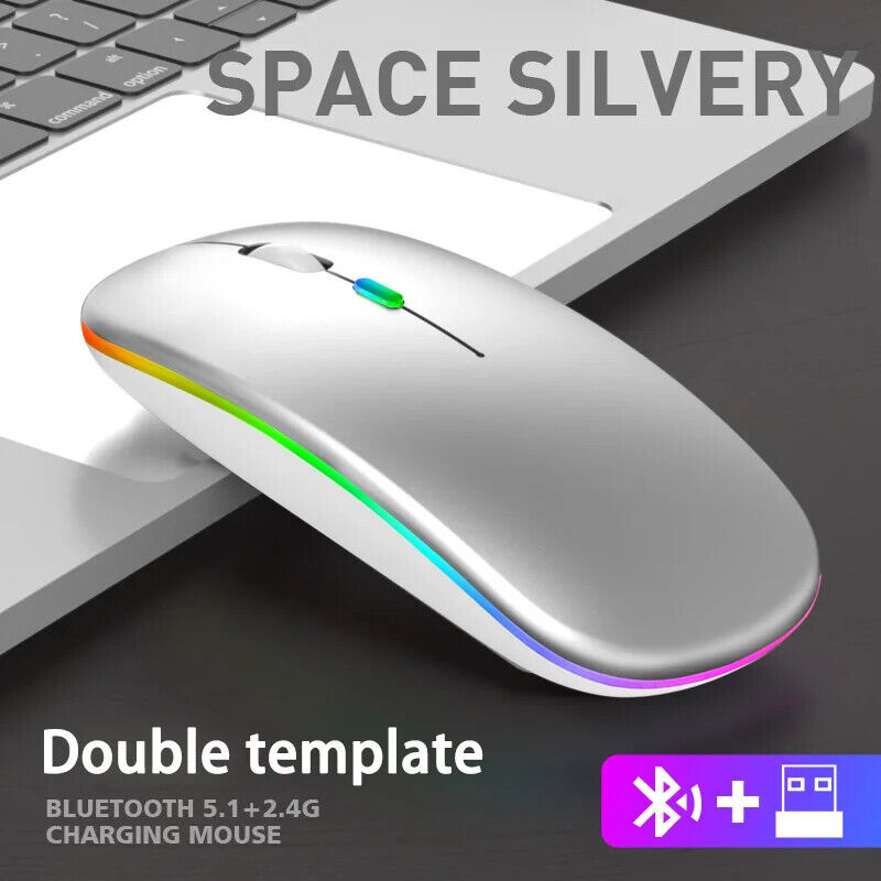 WIRELESS MOUSE RECHARGABLE LED LIGHTS Ergonomic SILENT Click 1600 DPI 4 Buttons